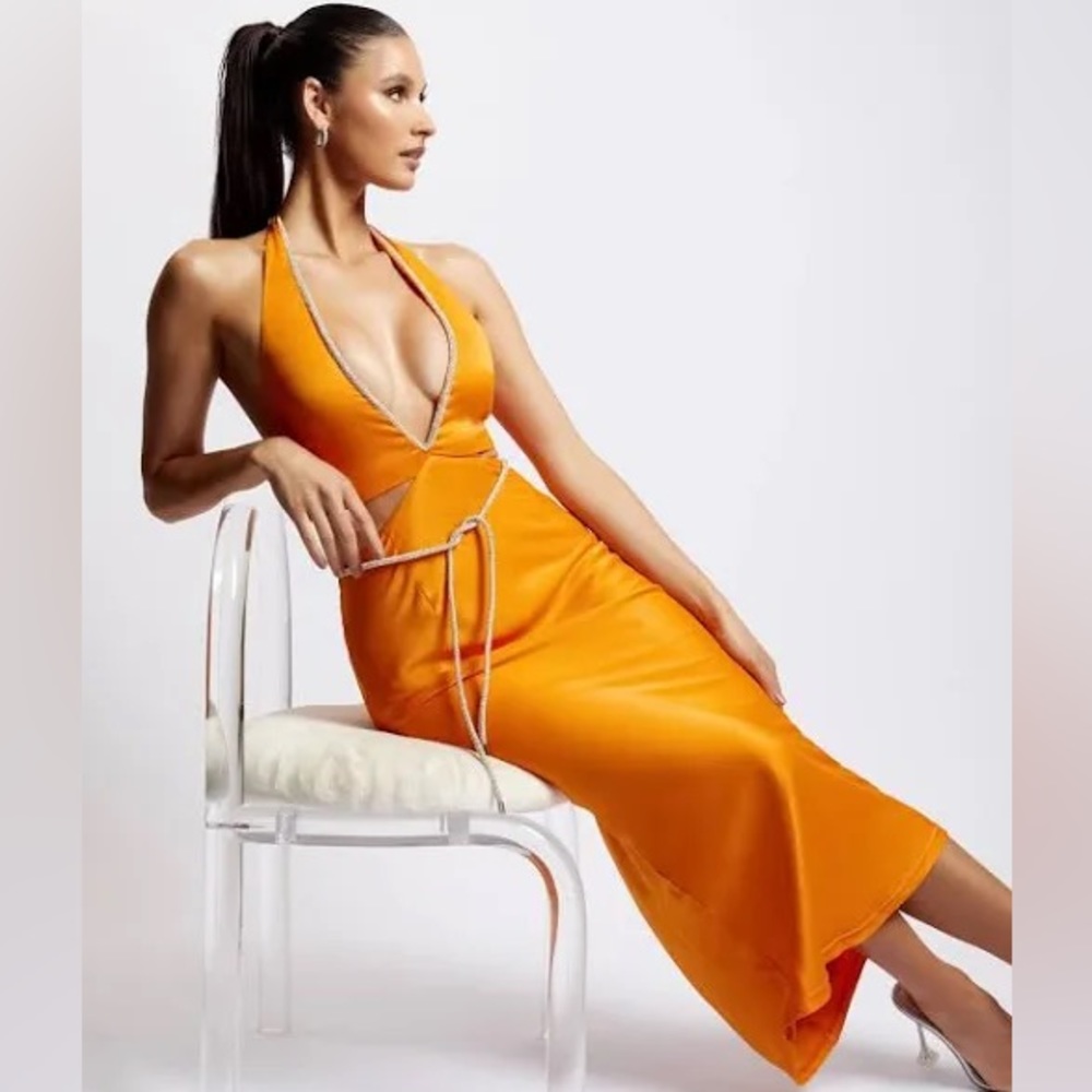 Lila Diamante Rope Midi Dress Mandarin Small